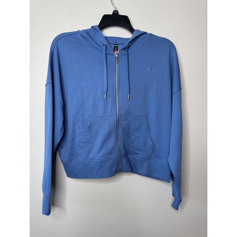 DKNY Womens Full Zip Hoodie Blue French Terry Jacket